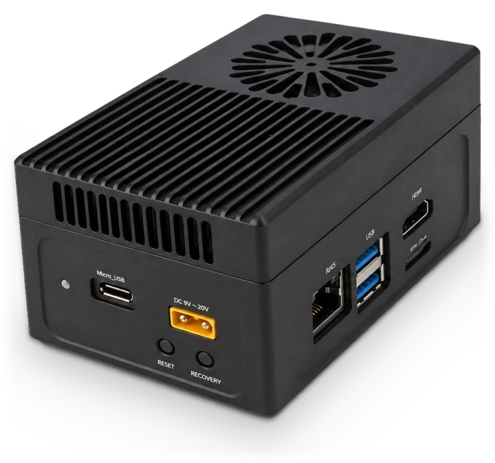 The Kourai Hub, a small black computer with a fan on top.